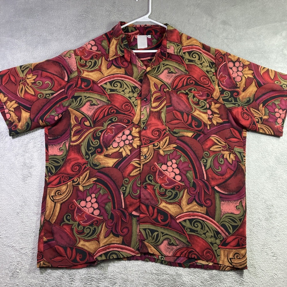 Vtg Hawaiian Shirt Men XL All Over Print Button Up Floral Colorful Pocket SS USA